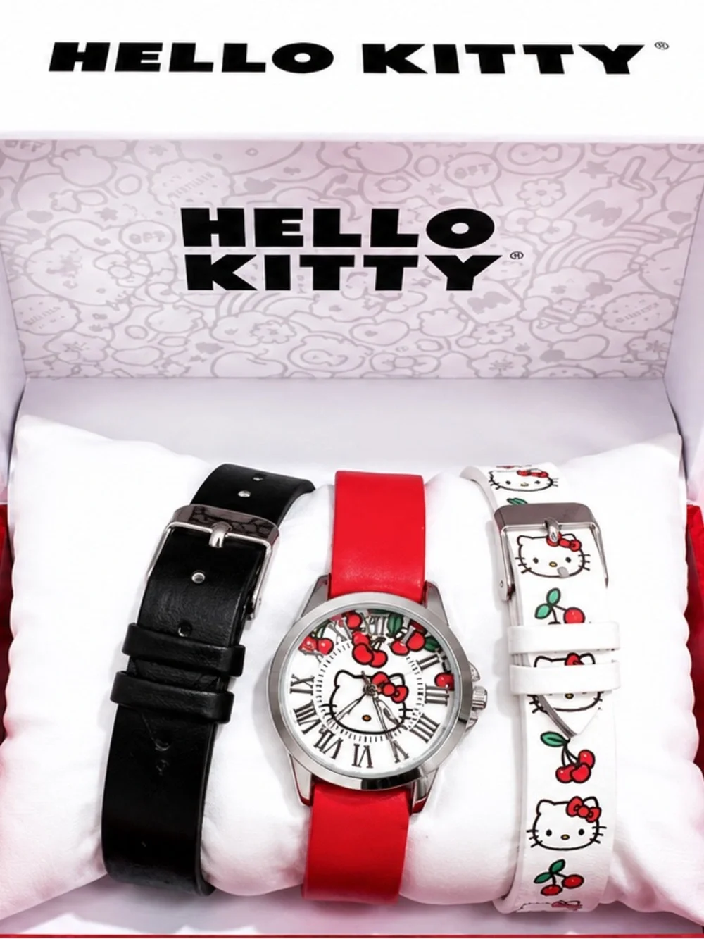 Hello Kitty Red, Black & White Cherry Strap Watch Set